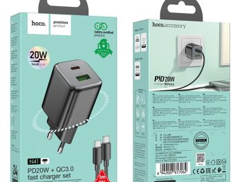 HOCO N41 ALMIGHTY ΦΟΡΤΙΣΤΗΣ PD20W + QC3.0 ΜΕ ΚΑΛΩΔΙΟ PD ΣΕ TYPE-C, 2 ΘΥΡΕΣ , ΜΑΥΡΟΣ
