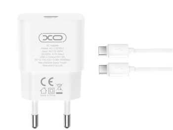 XO L167, ΦΟΡΤΙΣΤΗΣ ΓΡΗΓΟΡΗΣ ΦΟΡΤΙΣΗΣ, 25W, TYPE-C, ΜΕ ΚΑΛΩΔΙΟ TYPE-C ΣΕ TYPE-C, ΛΕΥΚΟ